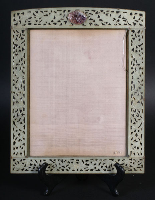 Rare Chinese jade frame, Kamelot Auctions image.
